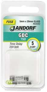 Jandorf 60680 Series Time Delay Fuse, 0.009 Ohm, 5 A, 250 V, 50 A Interrupt, Glass Body