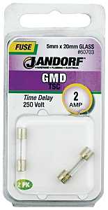 Jandorf 60703 Series Time Delay Fuse, 0.1 Ohm, 2 A, 250 V, 100 A, 10 kA Interrupt, Glass Body