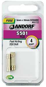 Jandorf 60722 Fast Acting Fuse, 0.02 Ohm, 4 A, 250 V, 1500 A Interrupt, Ceramic Body, 5 mm Dia