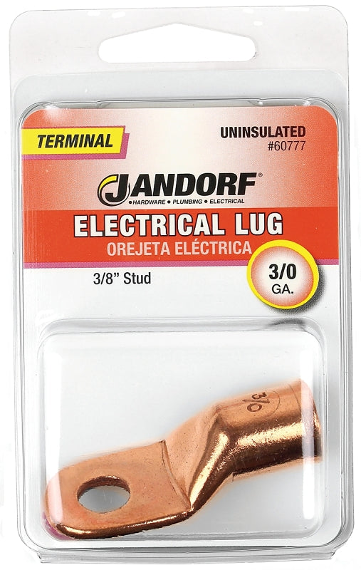 JANDORF 60777 Non-Insulated Electrical Lug, 3/0 AWG Wire, 3/8 in Stud, Copper Contact