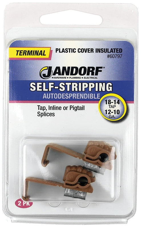 JANDORF 60797 Self Stripping Connector, 18 to 14 AWG Wire, Plastic Insulation, Brown