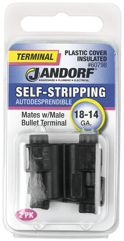 JANDORF 60798 Self Stripping Connector with Male Bullet Terminal, 18 to 14 AWG Wire, Plastic Insulation, Black