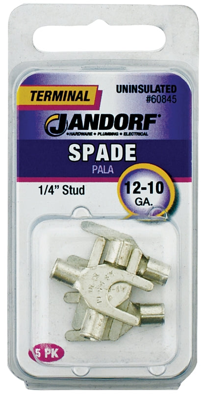 JANDORF 60845 Non-Insulated Spade Terminal, 600 V, 12 to 10 AWG Wire, 1/4 in Stud, Copper Contact