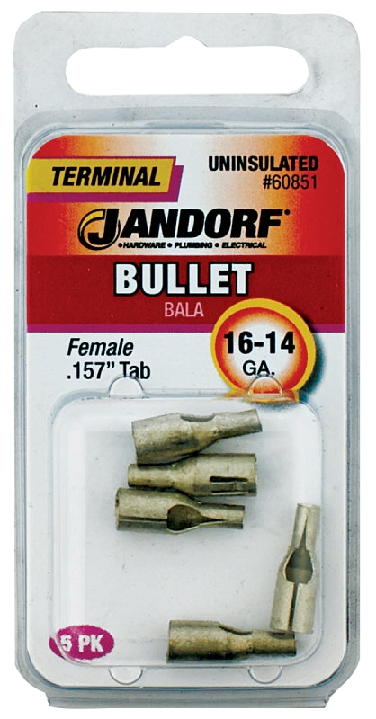 JANDORF 60851 Non-Insulated Bullet Terminal, 600 V, 16 to 14 AWG Wire, 0.157 in Stud, Copper Contact, Blue