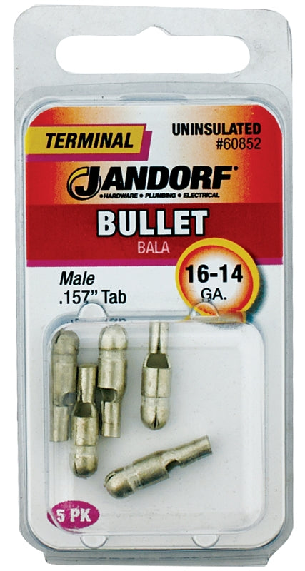 JANDORF 60852 Male Bullet Terminal, 600 V, 16 to 14 AWG Wire, 0.157 in Stud, Copper Contact, Blue