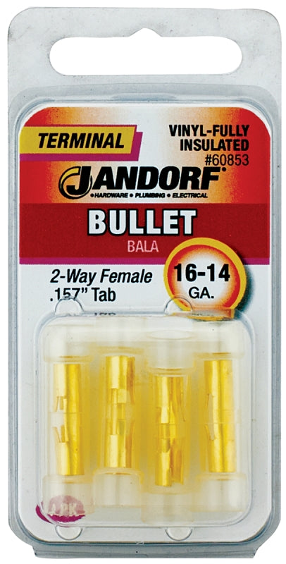 JANDORF 60853 2-Way Female Bullet Adapter, 600 V, 16 to 14 AWG Wire, 0.157 in Stud, Nylon Insulation, Copper Contact