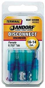 Jandorf 60862 Disconnect Terminal, 16 to 14 AWG Wire, Copper Contact, Tin, Blue, 5/PK