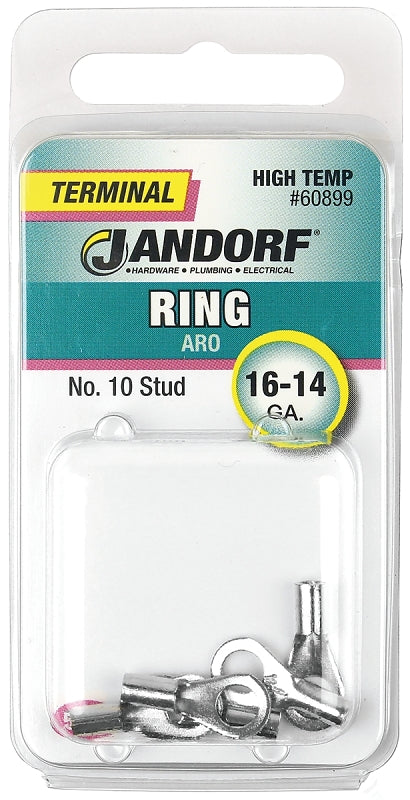 JANDORF 60899 High-Temperature Non-Insulated Ring Terminal, 16 to 14 AWG Wire, #10 Stud