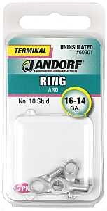 Jandorf 60901 Ring Terminal, 16 to 14 AWG Wire, #10 Stud, Copper Contact