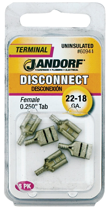 JANDORF 60944 High-Temperature Female Disconnect Terminal, 22 to 18 AWG Wire, 1/4 in Stud, Copper Contact, Red