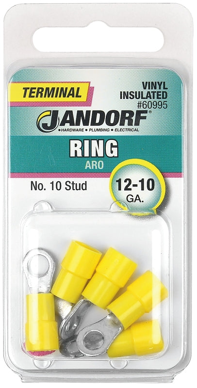 Jandorf 60976 Ring Terminal, 22 to 18 AWG Wire, 3/8 in Stud, Vinyl Insulation, Copper Contact, Red