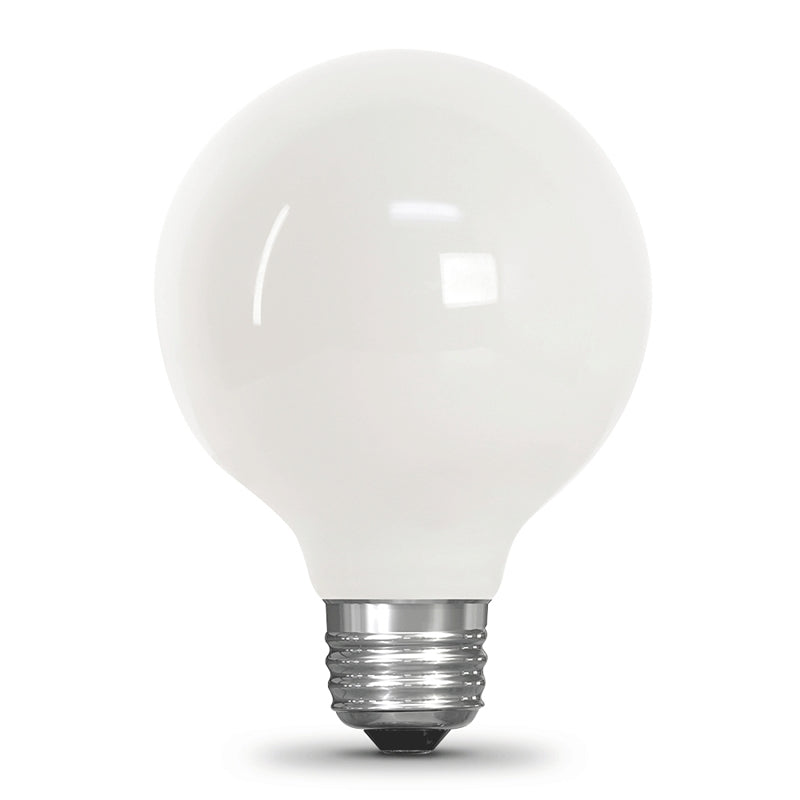 Feit Electric G2560W927CA/FIL/3/RP Filament LED Bulb, Glass Filament, Globe, G25 Lamp, 60 W Equivalent, Dimmable, White