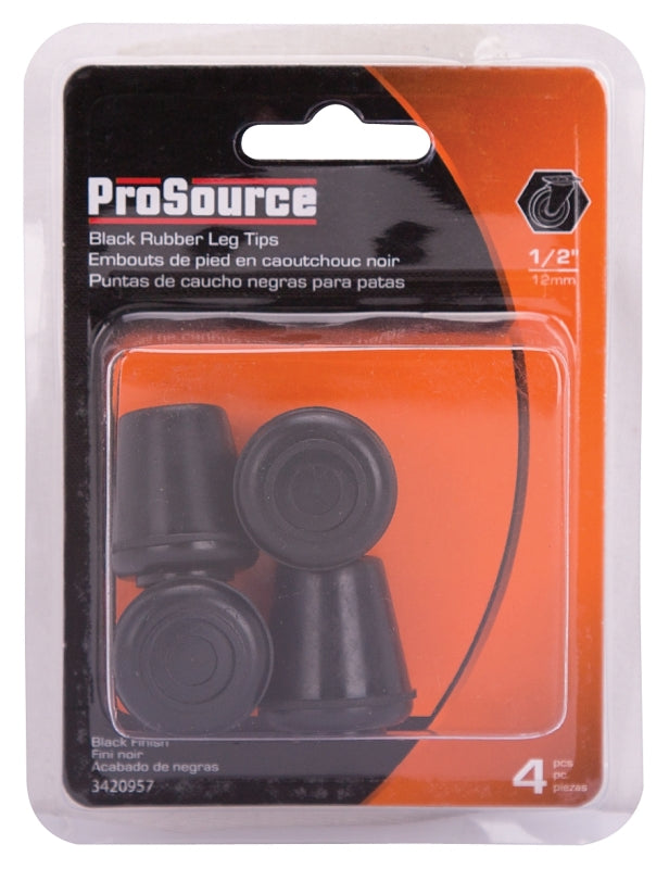 ProSource FE-50632-PS Furniture Leg Tip, Round, Rubber, Black, 1/2 in Dia, 1-1/8 in H