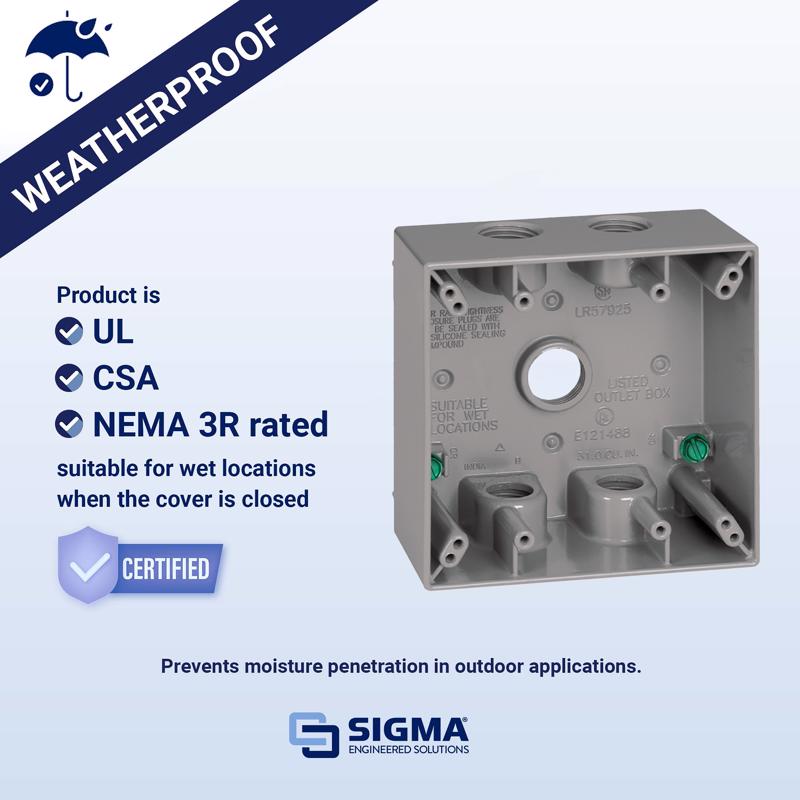 Sigma Engineered Solutions New Work 31 cu in Square Die-Cast Metal 2 gang Weatherproof Box Gray