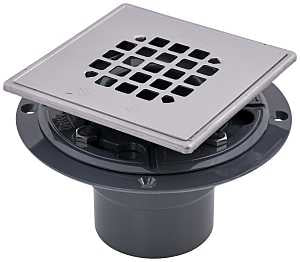 Oatey 130 Series 42264 Shower Drain Tile Base, PVC, Polished Stainless Steel, For: 2 in and 3 in Pipes