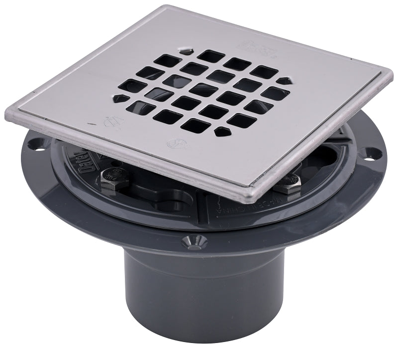 Oatey 130 Series 42264 Shower Drain Tile Base, PVC, Polished Stainless Steel