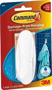 Command 17083B Designer Hook, 4-1/8 in L x 1-1/2 in W x 1-1/2 in H Dimensions, 3/4 in Opening, 5 lb, 1-Hook, Plastic