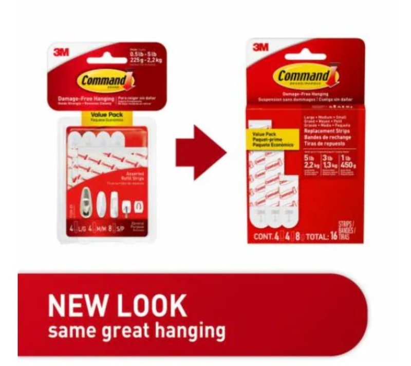 Command 17200CL Refill Strip, Includes: (8) Small and (4) Large Strips