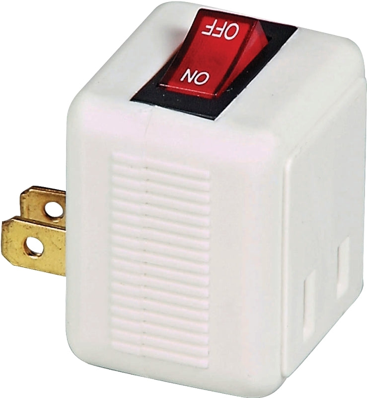 Eaton Cooper Wiring BP4404W Polarized Plug-In Switch, 2-Pole, 15 A, 120 V, 1-Outlet, White