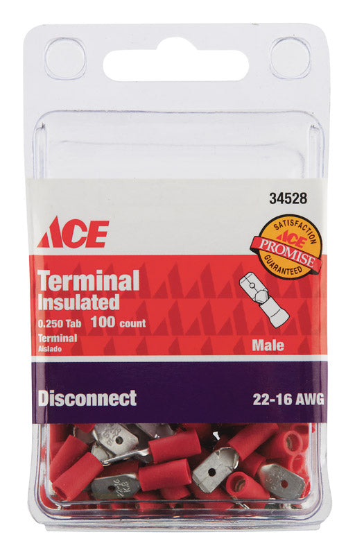 Ace Insulated Wire Male Disconnect Red 100 pk