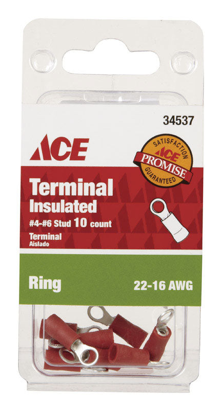 Ace Insulated Wire Ring Terminal Red 10 pk