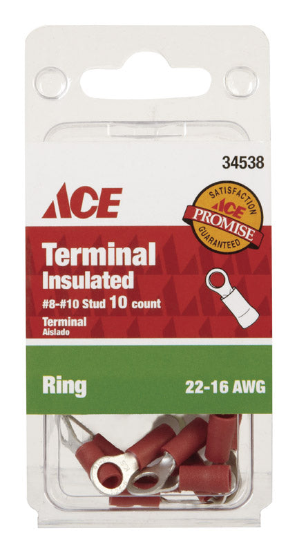 Ace Insulated Wire Ring Terminal Red 10 pk