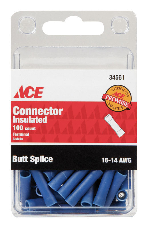 Ace Insulated Wire Butt Connector Blue 100 pk