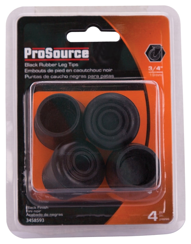 ProSource FE-50634-PS Furniture Leg Tip, Round, Rubber, Black, 3/4 in Dia, 1-1/8 in H
