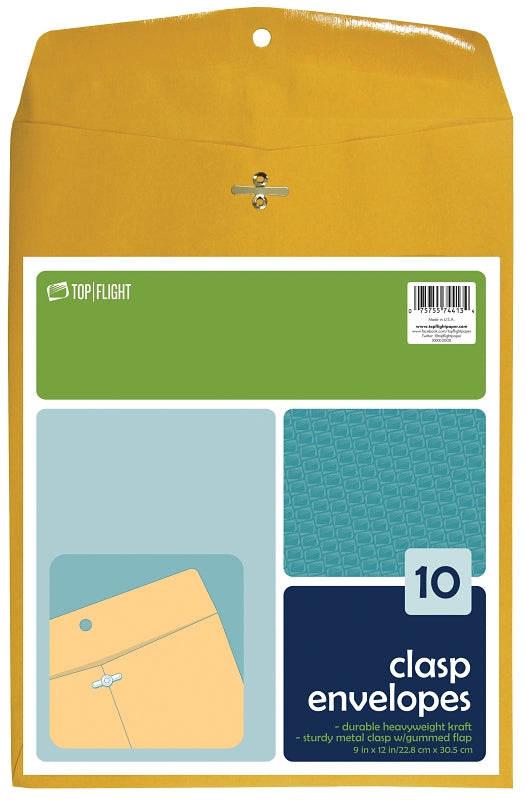 Top Flight 6911005 Envelope, 9 x 12 in, Kraft Paper