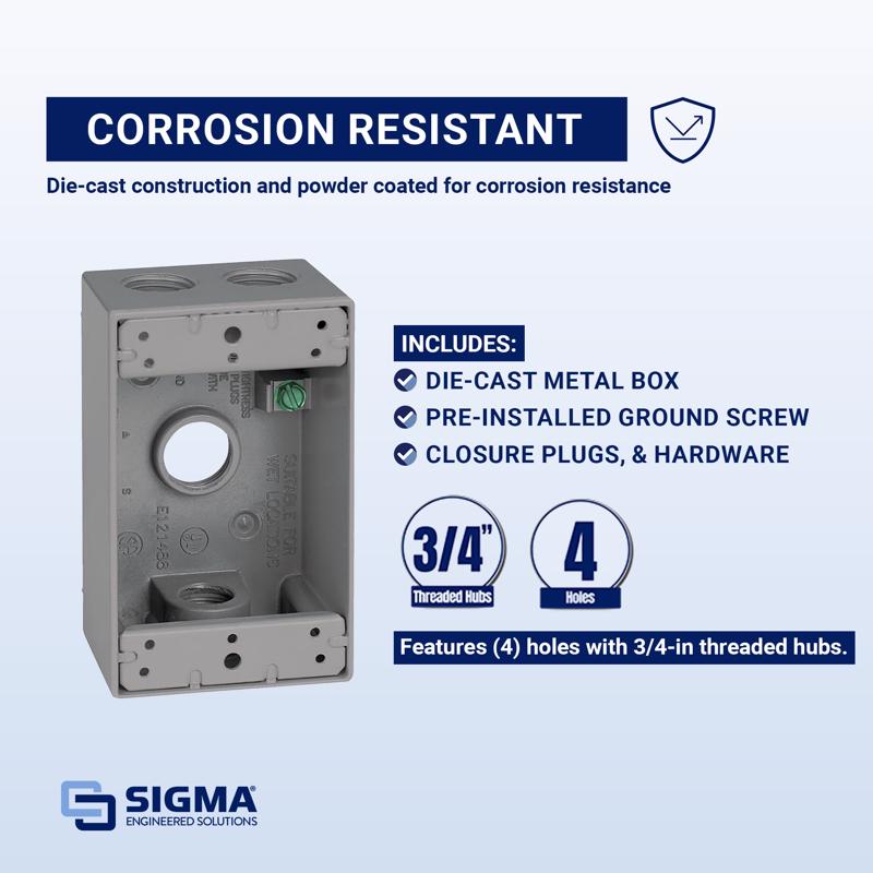Sigma Engineered Solutions New Work 18.3 cu in Rectangle Metallic 1 gang Weatherproof Box Gray