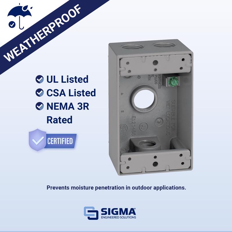 Sigma Engineered Solutions New Work 18.3 cu in Rectangle Metallic 1 gang Weatherproof Box Gray