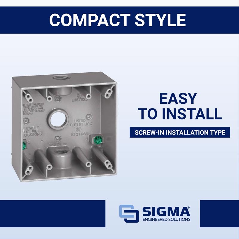 Sigma Engineered Solutions New Work 31 cu in Square Metallic 2 gang Weatherproof Box Gray