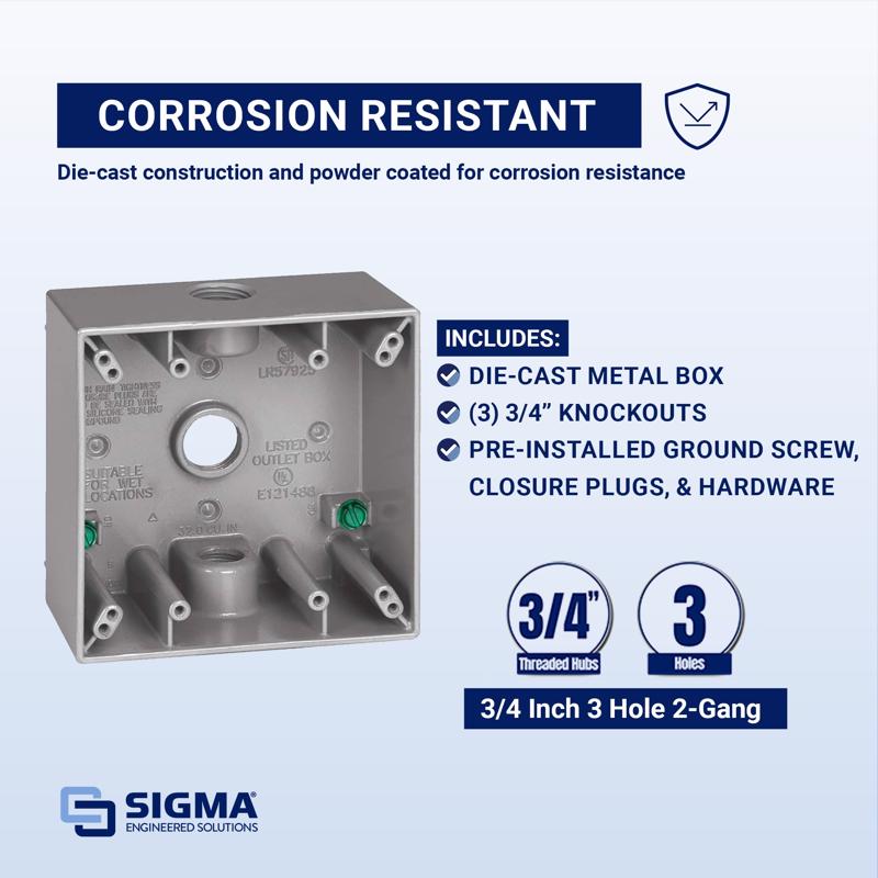 Sigma Engineered Solutions New Work 31 cu in Square Metallic 2 gang Weatherproof Box Gray