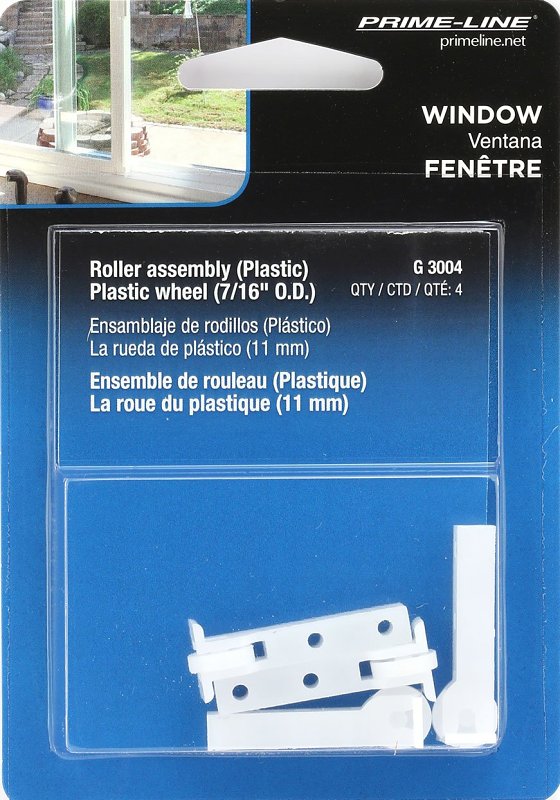 Prime-Line G 3004 Roller Assembly, 1/4 in W, 1-1/2 in L, Nylon/Plastic, White