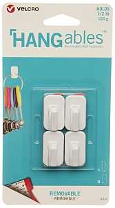 VELCRO Brand HANGables VEL-30102-USA Removable Wall Hook, 0.5 lb, 4 -Hook, Plastic, White