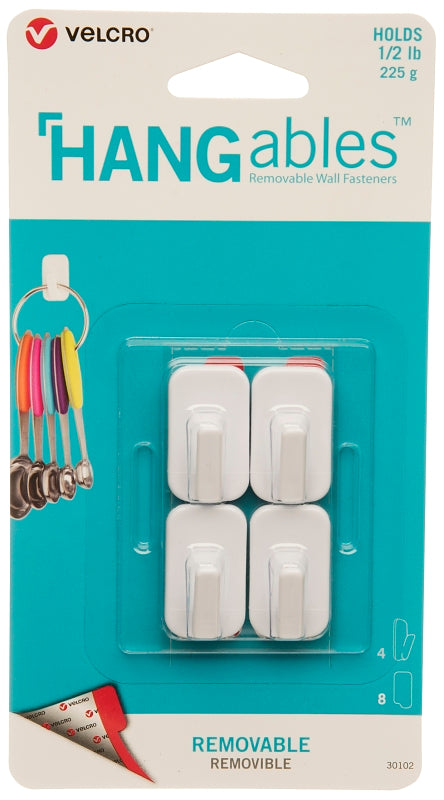 VELCRO Brand HANGables VEL-30102-USA Removable Wall Hook, 0.5 lb, 4 -Hook, Plastic, White