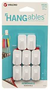 VELCRO Brand HANGables VEL-30103-USA Removable Wall Hook, 0.5 lb, 8 -Hook, Plastic, White