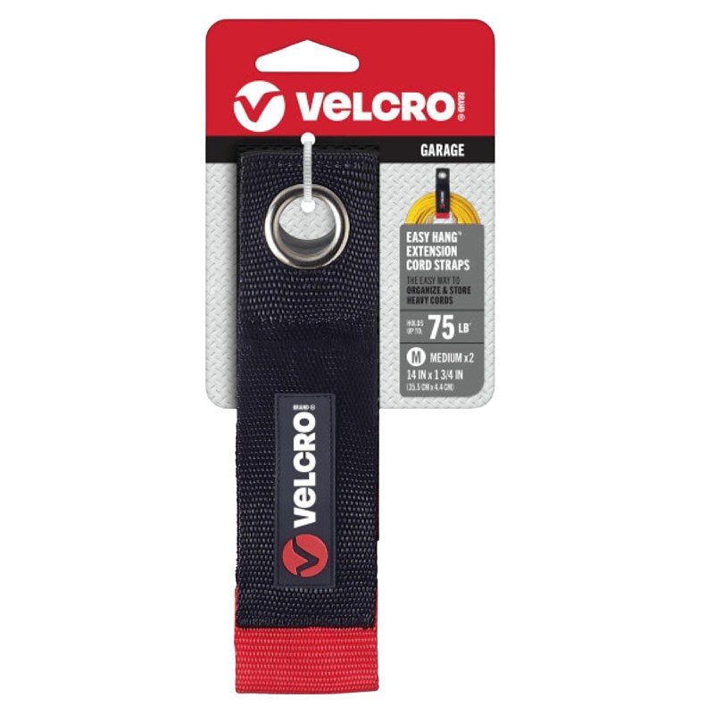 VELCRO Brand EASY HANG VEL-30748-USA Medium-Size Heavy-Duty Extension Cord Strap, 1-3/4 in W, 14 in L, Nylon, Black