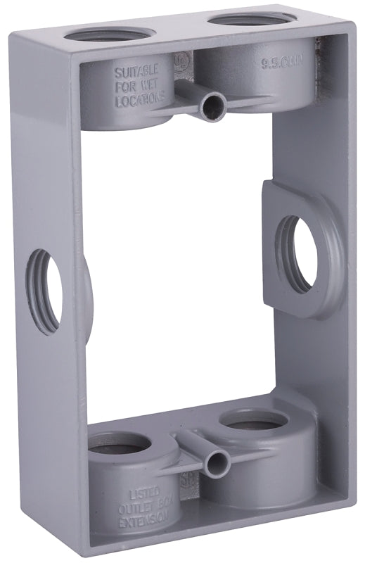 Bell Outdoor 5400-0 Extension Adapter, 5-1/4 in L, 3-1/2 in W, 1-Gang, 6-Knockout, Die-Cast Aluminum, Gray