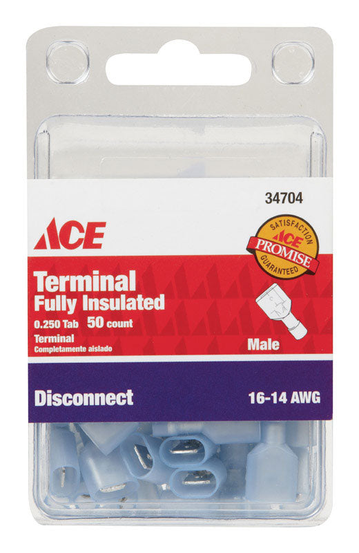 Ace Insulated Wire Male Disconnect Blue 50 pk