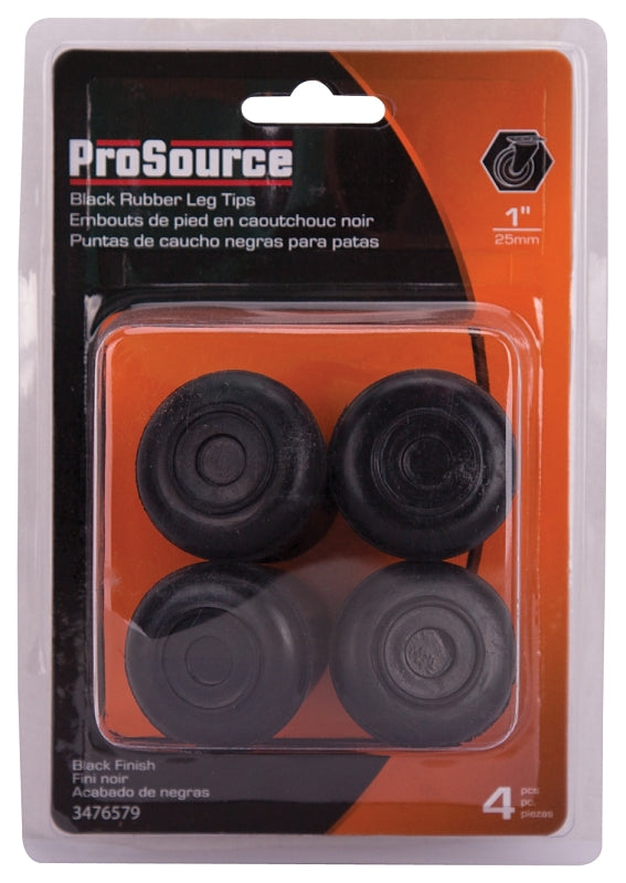 ProSource FE-50636-PS Furniture Leg Tip, Round, Rubber, Black, 1 in Dia, 1-1/2 in H