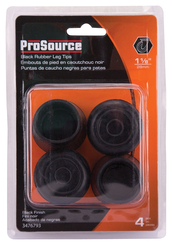 ProSource FE-50637-PS Furniture Leg Tip, Round, Rubber, Black, 1-1/8 in Dia, 1-5/8 in H