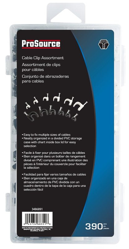 ProSource 60280 Cable Clip Assortment, Polyethylene/Steel, Black/White