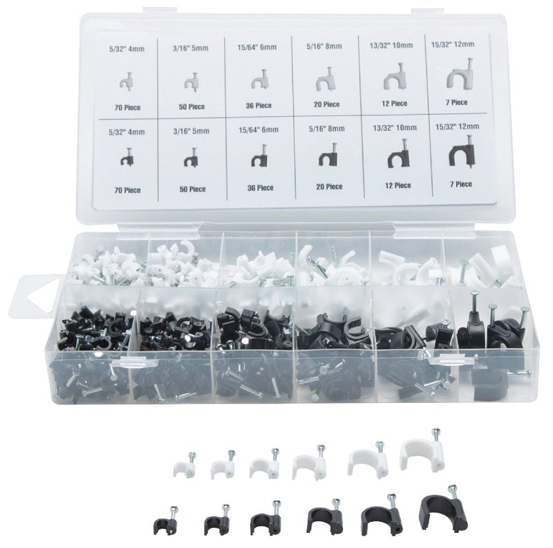 ProSource 60280 Cable Clip Assortment, Polyethylene/Steel, Black/White