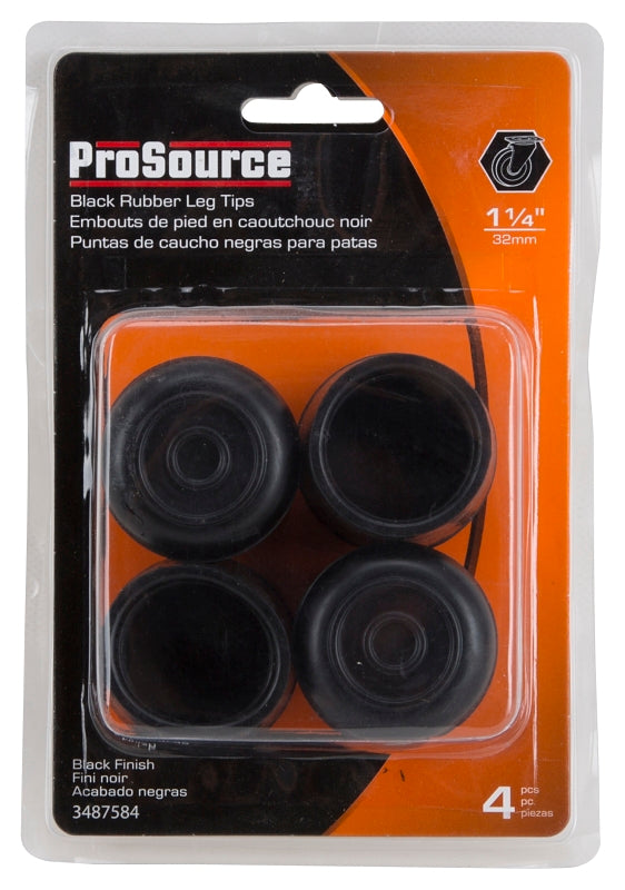 ProSource FE-50638-PS Furniture Leg Tip, Round, Rubber, Black, 1-1/4 in Dia, 1-5/8 in H