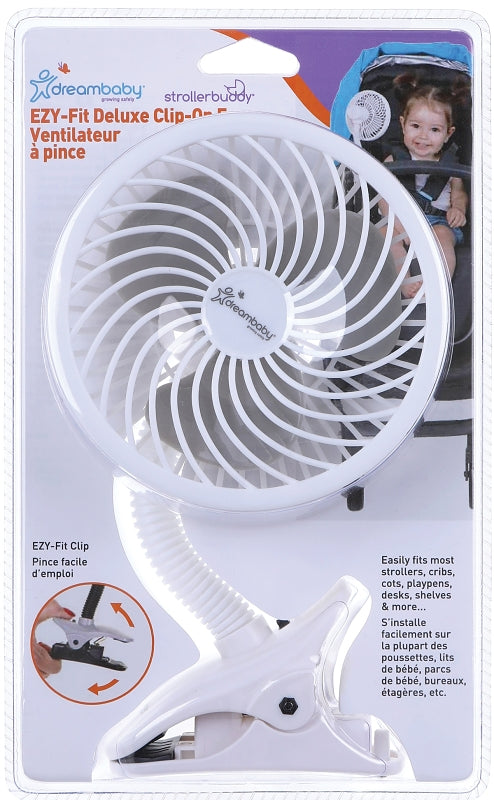 Dreambaby EZY-Fit Series L2317 Clip-On Fan, Deluxe, White, For: Strollers, Desk, Tabletops, Cribs, Playpens and More