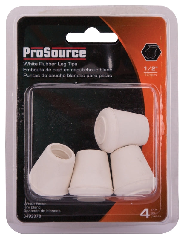ProSource FE-50641-PS Furniture Leg Tip, Round, Rubber, White, 1/2 in Dia, 1-1/8 in H