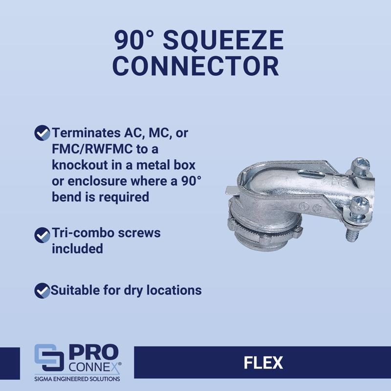 Sigma Engineered Solutions ProConnex 3/8 in. D Die-Cast Zinc Squeeze Connector For AC, MC and FMC/RW