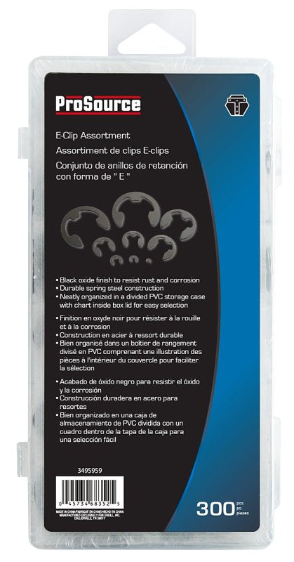 ProSource 61105 E-Clip Assortment, Clamping Range: 1/16, 1/8, 3/16, 1/4, 3/8, 1/2, 5/8, 3/4, 7/8 in, Steel, Black