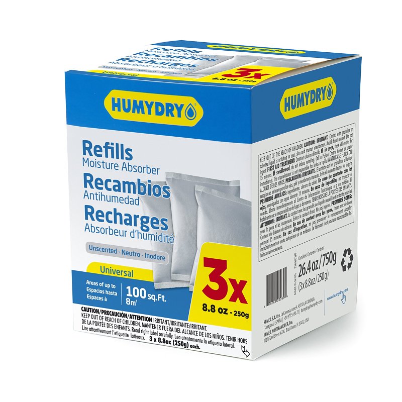 Humydry USA250X3RC6 Moisture Absorber Refill, 8.8 oz, Granular, Neutral, 3/BAG